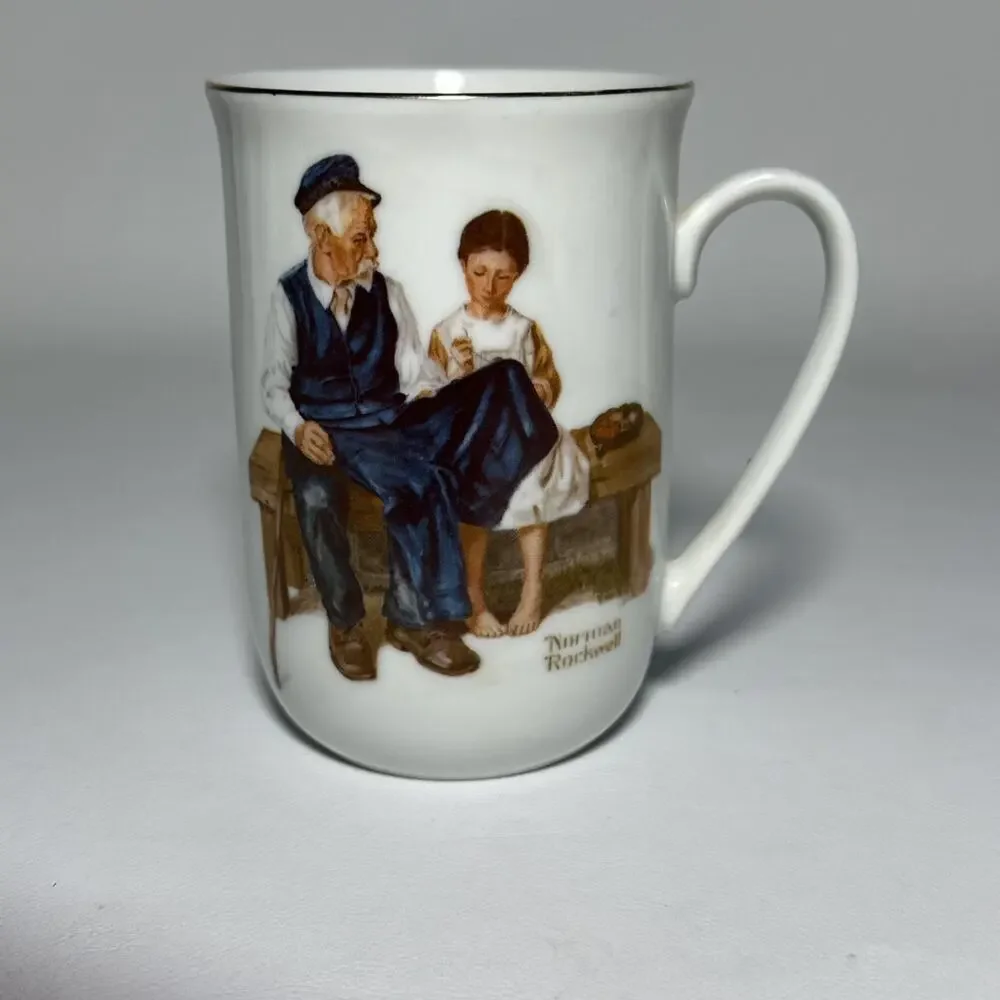Norman Rockwell Collectible Mugs Set of 5 22K Gold Trim Vintage 1980s EUC
